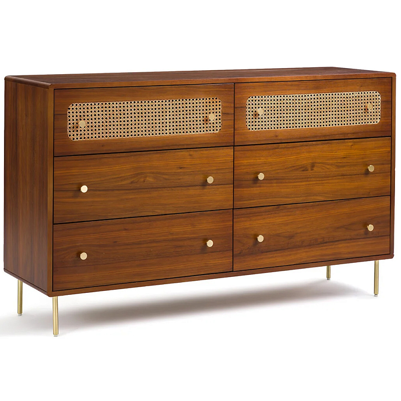 Комод с 6-ю ящиками с декором из ротанга Degarmo Chest of Drawers Коричневый Латунь Древесина Комод с 6-ю ящиками с декором из ротанга Degarmo Chest of Drawers Коричневый Латунь Древесина в Кирове | Loft Concept