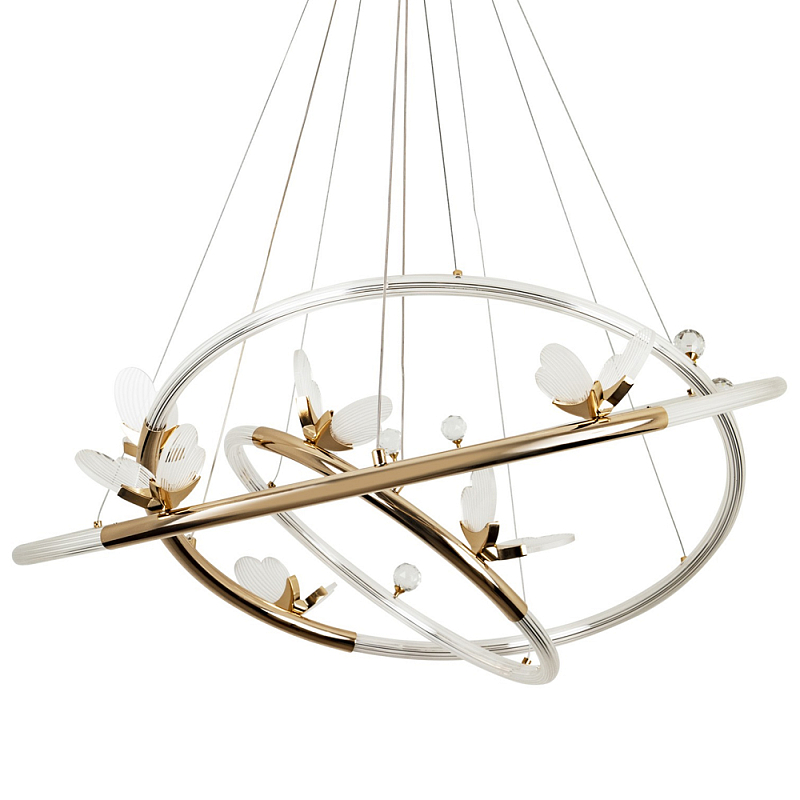 Кольцевая люстра с декором в виде бабочек Glass Butterflies Three Rings Chandelier Прозрачный Глянцевое золото Кольцевая люстра с декором в виде бабочек Glass Butterflies Three Rings Chandelier Прозрачный Глянцевое золото в Кирове | Loft Concept