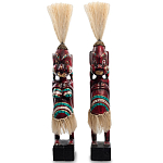 Комплект из 2-х деревянных статуэток Asmat Straw Headdress Statuettes Red Turquoise Tattoo варинант исполнения - 4 | Loft Concept в Кирове
