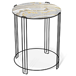 Стол журнальный круглый с серой столешницей из стекла на 4-х черных ножках Gray and Gold Marble варинант исполнения - 1 | Loft Concept в Кирове