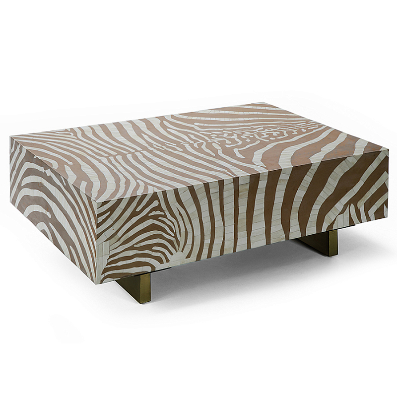 Кофейный стол Kenya Coffee Table Bone Inlay ZEBRA Beige  ivory ( слоновая кость ) Коричневый Золотой в Кирове | Loft Concept 