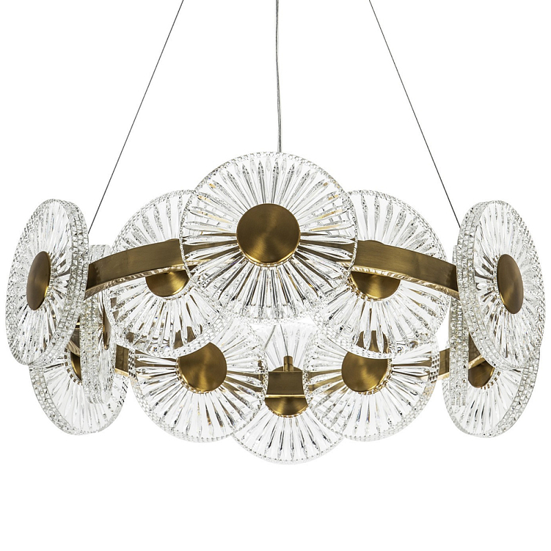 Люстра с круглыми рельефными плафонами Glass Peonies Brass Chandelier Бронза Прозрачный Люстра с круглыми рельефными плафонами Glass Peonies Brass Chandelier Бронза Прозрачный в Кирове | Loft Concept