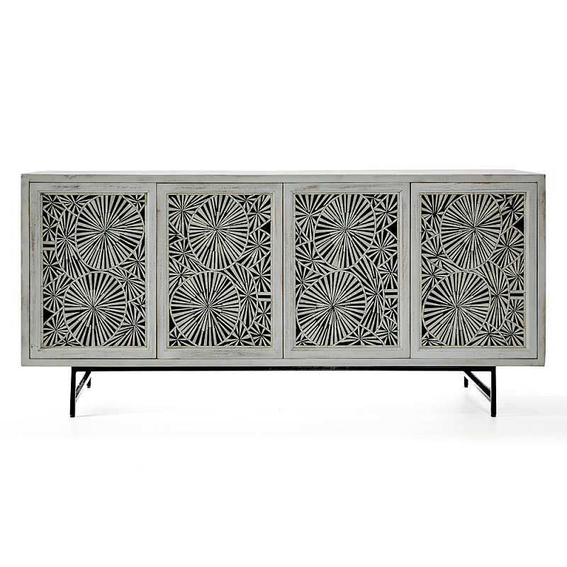 Буфет в гостиную с инкрустацией Palm Sideboard with Bone Inlay Черный Белый в Кирове | Loft Concept 