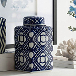 Ваза прямоугольной формы с крышкой и геометрическим узором в сине-белых цветах Blue & White Ornament  варинант исполнения - 3 | Loft Concept в Кирове