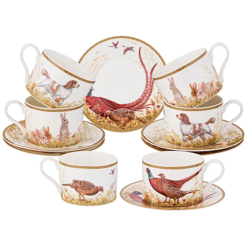 Чайный набор с изображением животных на 6 персон 12 предметов Hunting Porcelain Collection Белый Мульти Чайный набор с изображением животных на 6 персон 12 предметов Hunting Porcelain Collection Белый Мульти в Кирове | Loft Concept