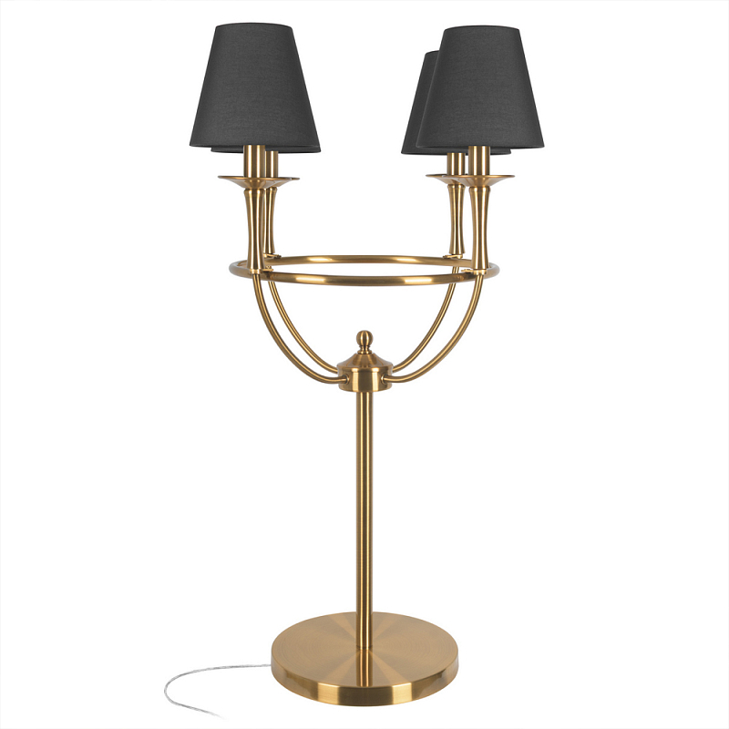 Настольная лампа на металлическом основании бронзового цвета с 4-мя черными конусовидными абажурами Dignity Черный Бронза в Кирове | Loft Concept 