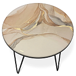 Стол журнальный с круглой столешницей из стекла на 3-х черных ножках Beige Marble варинант исполнения - 2 | Loft Concept в Кирове