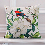 Декоративная подушка бежевая с изображением птица в саду Blooming Red Birds варинант исполнения - 2 | Loft Concept в Кирове