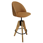 Барный стул со спинкой и металлической подставкой на 3-х деревянных ножках Горчичный Велюр Vendramin Chair варинант исполнения - 1 | Loft Concept в Кирове