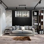 Люстра подвесная овальная со стеклянными прозрачными трубками и металлическим каркасом черного цвета Nembus варинант исполнения - 6 | Loft Concept в Кирове