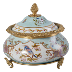 Шкатулка с крышкой из голубого фарфора с риунком птиц и цветов Blue Garden варинант исполнения - 1 | Loft Concept в Кирове