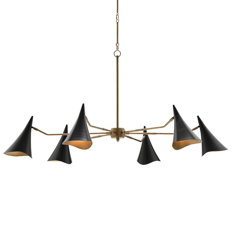 Люстра с 6-ю черными конусообразными плафонами Contrasting Lamps Черный Латунь в Кирове | Loft Concept 