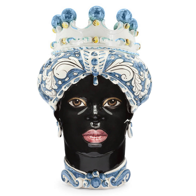 Ваза VASE MORO LADY ORNATE H41 blue Синий Черный Ваза VASE MORO LADY ORNATE H41 blue Синий Черный в Кирове | Loft Concept