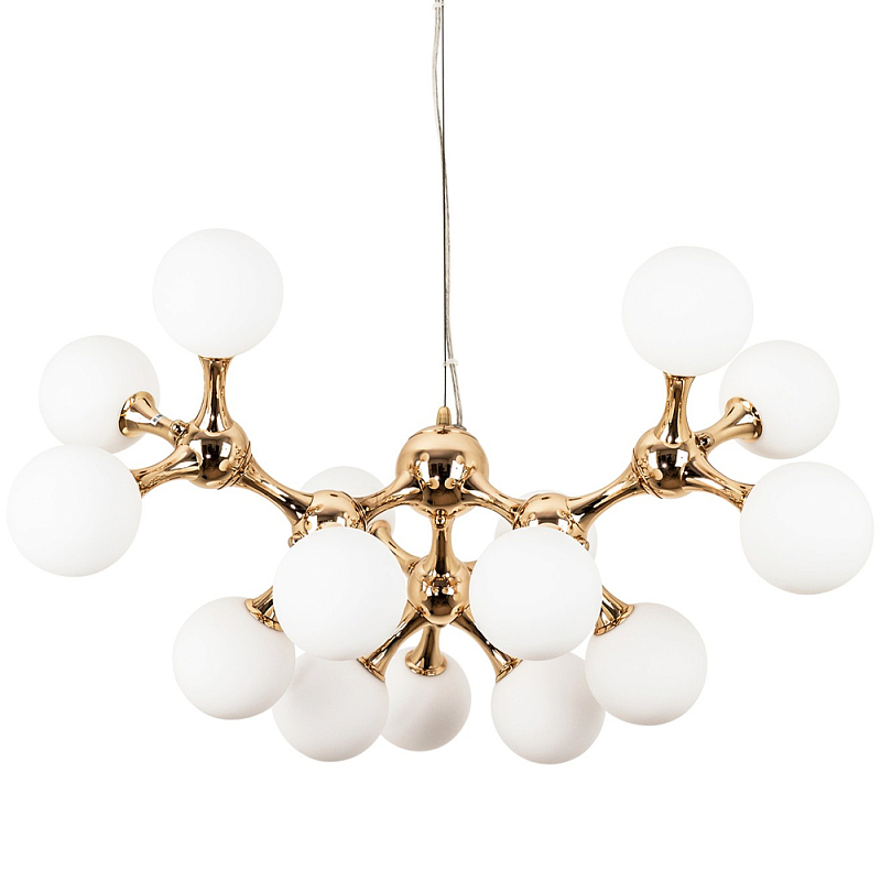 Люстра с плафонами из стеклянных шаров Pearls Suspension Gold Chandelier Глянцевое золото Белое матовое стекло Люстра с плафонами из стеклянных шаров Pearls Suspension Gold Chandelier Глянцевое золото Белое матовое стекло в Кирове | Loft Concept
