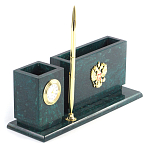 Настольный письменный набор с гербом России и часами из природного камня змеевик Successful Leader варинант исполнения - 2 | Loft Concept в Кирове