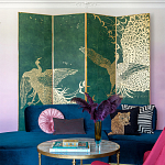 Обои ручная роспись в стиле Арт-деко Whistler Peacocks Original colourway on green painted silk варинант исполнения - 1 | Loft Concept в Кирове