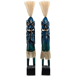 Комплект из 2-х деревянных статуэток Asmat Straw Headdress Statuettes Blue варинант исполнения - 7 | Loft Concept в Кирове