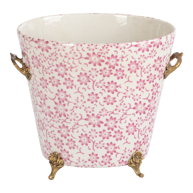 Кашпо из белого фарфора с розовым цветочным орнаментом Eden Garden Розовый Белый Бронза в Кирове | Loft Concept 