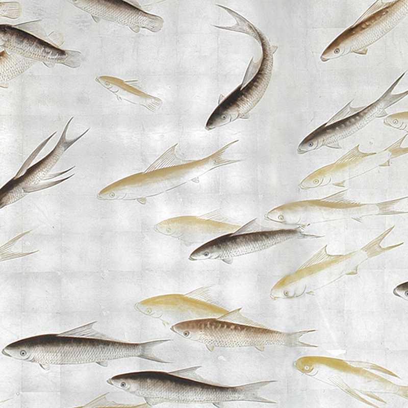 Обои ручная роспись Fishes Amber on Real Silver gilded silk Обои ручная роспись Fishes Amber on Real Silver gilded silk в Кирове | Loft Concept