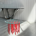 Дизайнерский журнальный стол с круглой прозрачной столешницей и основанием в виде красных металлических тросов Wires варинант исполнения - 2 | Loft Concept в Кирове