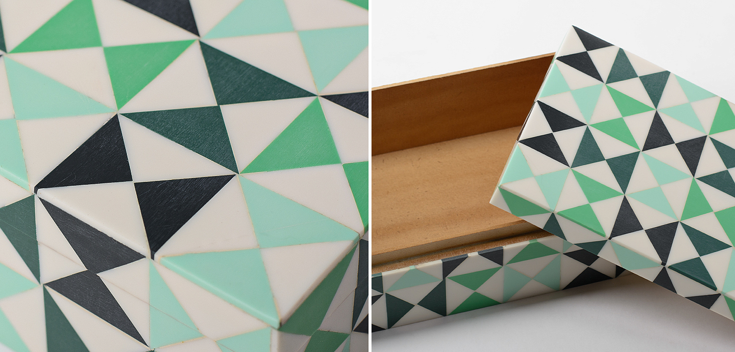 Шкатулка Small Triangles Green Bone Inlay Box Шкатулка Small Triangles Green Bone Inlay Box - Loft-Concept в Кирове