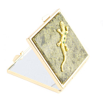 Зеркало двухстороннее квадратное из натурального камня Змеевик с декоративной вставкой в виде ящерицы Gold Stone Mirrors варинант исполнения - 1 | Loft Concept в Кирове