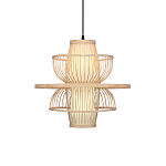 Подвесной светильник фигурный из деревянных прутьев с плафоном из натуральной ткани Light Inside the Cell варинант исполнения - 2 | Loft Concept в Кирове