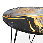 Стол журнальный с круглой столешницей из стекла Gold and Black Marble варинант исполнения - 3 | Loft Concept в Кирове