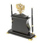 Часы настольные с Гербом России и 2-мя шариковыми ручками в комплекте Stone Clock варинант исполнения - 7 | Loft Concept в Кирове