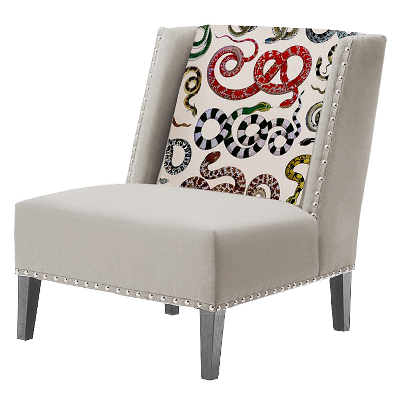 FUN Armchair Snakes Beige Дизайнерское кресло с цветным принтом Бежево-серый в Кирове | Loft Concept 
