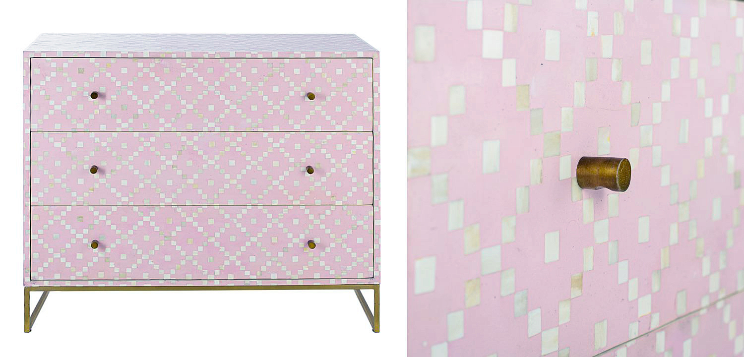 Комод инкрустация костью Pink Indian Bone Inlay 3 drawer Розовый - Loft-Concept в Кирове