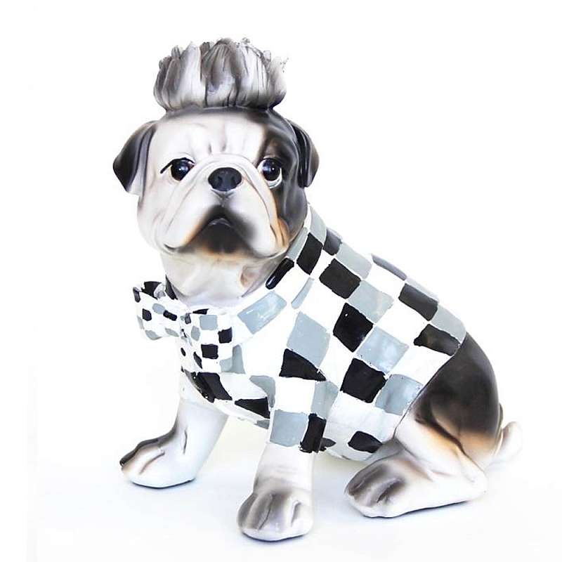 Статуэтка собака в клетчатой куртке Fashionable Dogs Cell Серый Белый Голубой Статуэтка собака в клетчатой куртке Fashionable Dogs Cell Серый Белый Голубой в Кирове | Loft Concept