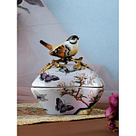 Шкатулка фиолетового цвета с рисунком бабочек и крышкой с фигуркой птицы на ветке Eden Garden варинант исполнения - 8 | Loft Concept в Кирове