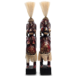 Комплект из 2-х деревянных статуэток Asmat Straw Headdress Statuettes Red Tattoo варинант исполнения - 4 | Loft Concept в Кирове