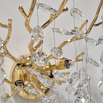 Бра золотого цвета с декоративными ветвями и прозрачными подвесками в форме листьев Droplet Chandelier варинант исполнения - 4 | Loft Concept в Кирове