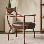 Стул деревянный с мягким сиденьем из коричневой натуральной кожи Moon Walnut Furniture варинант исполнения - 11 | Loft Concept в Кирове