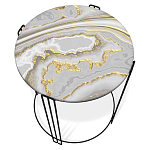 Стол журнальный круглый с серой столешницей из стекла на 4-х черных ножках Gray and Gold Marble варинант исполнения - 2 | Loft Concept в Кирове