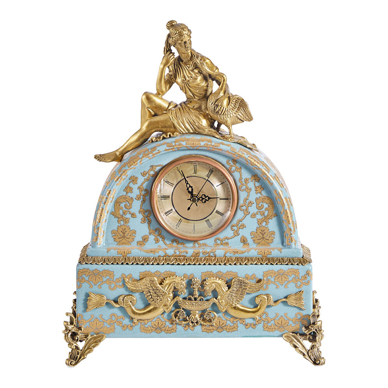 Часы настольные с фигуркой в виде девушки Eden Garden Голубой Бронза в Кирове | Loft Concept 