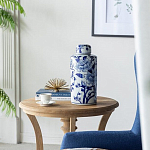 Ваза цилиндрической формы с крышкой и синим цветочным узором на белом фоне Blue & White Ornament варинант исполнения - 7 | Loft Concept в Кирове