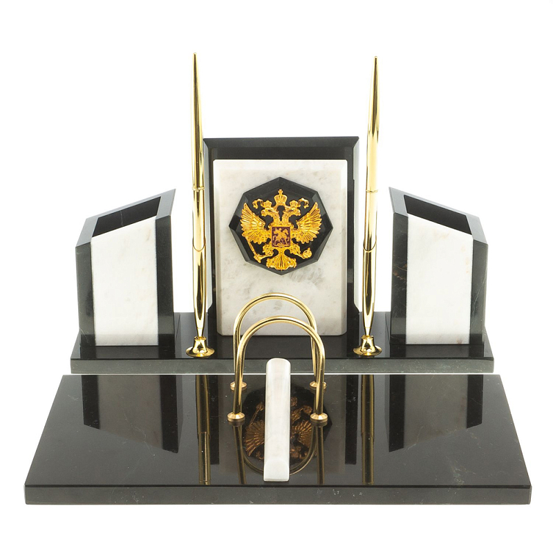 Настольный письменный набор из мрамора и змеевика с гербом России Marble Accessory Белый Черный Настольный письменный набор из мрамора и змеевика с гербом России Marble Accessory Белый Черный в Кирове | Loft Concept