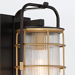 Настенный фонарь цилиндрической формы с рифленым стеклом в золотом каркасе на черном прямоугольном основании Eurofase варинант исполнения - 16 | Loft Concept в Кирове