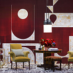 Обои ручная роспись в стиле Арт-деко Assemblage Original colourway on red silk dupion варинант исполнения - 2 | Loft Concept в Кирове