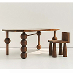 Обеденный стол деревянный с круглыми декоративными элементами на ножках Koko варинант исполнения - 5 | Loft Concept в Кирове