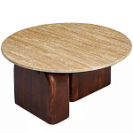 Кофейный столик с круглой столешницей на 2-х массивных деревянных ножках Tandem Travertine and Wood варинант исполнения - 2 | Loft Concept в Кирове