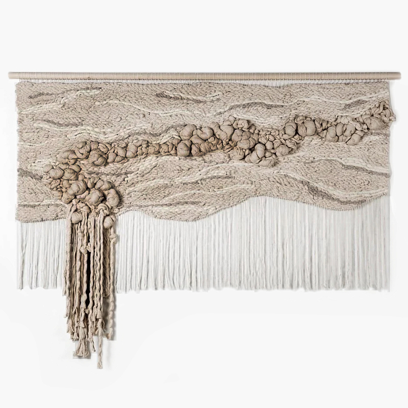 Современное Текстильное Панно "Река и Камни"  Бежевый в Кирове | Loft Concept 