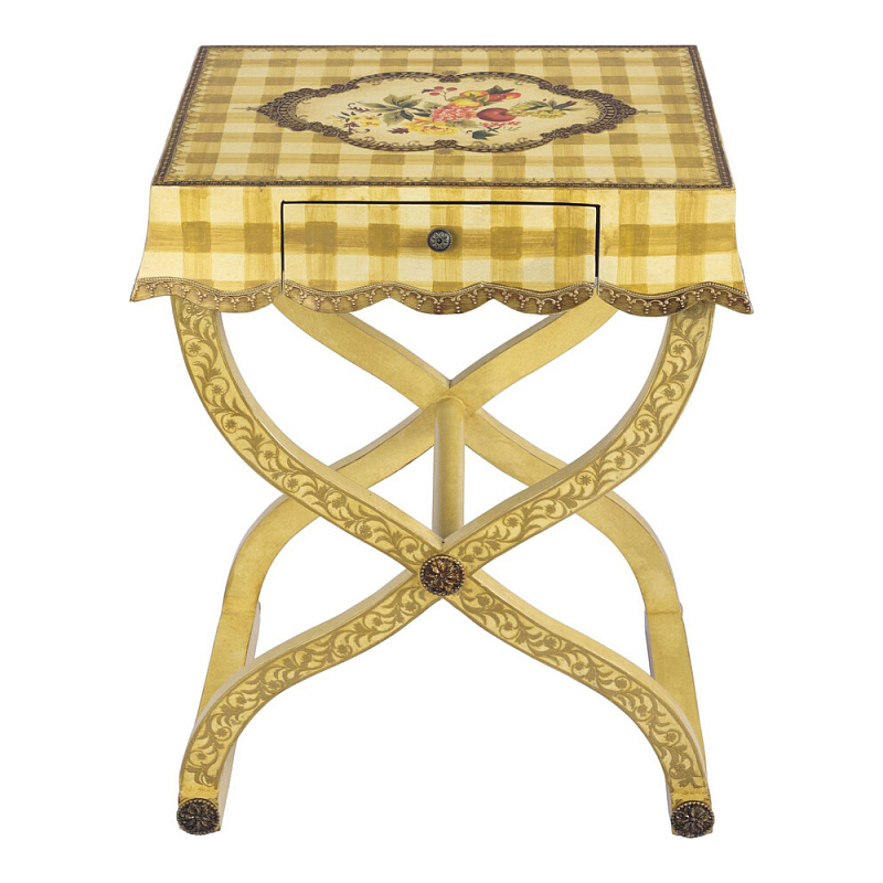 Приставной столик с ящиком в стиле ретро Vintage Rustic Tablecloth Желтый Мульти в Кирове | Loft Concept 