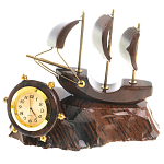 Часы настольные в виде парусника из натурального камня Обсидиан Sailboat Stone Clock варинант исполнения - 1 | Loft Concept в Кирове