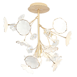 Потолочный светильник с золотыми ветвями и белыми лепестками на круглом рельефном основании Wintery flovers варинант исполнения - 1 | Loft Concept в Кирове