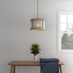 Подвесной светильник в виде барабана с тканевым абажуром и металлическим каркасом Warm Glow варинант исполнения - 4 | Loft Concept в Кирове