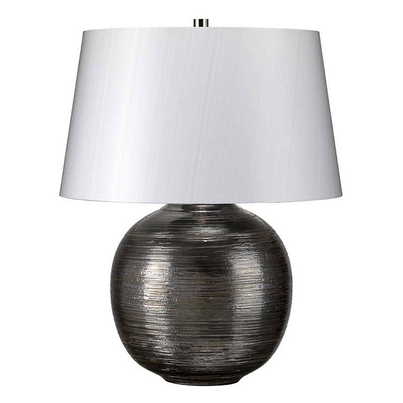 Настольная лампа с круглым фарфоровым основанием ручной работы с покрытием глазурью и белым абажуром из искусственного шелка Elstead Lighting Серый Серебряный в Кирове | Loft Concept 